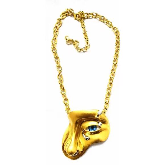 New Without Tags Chunky Bohemian Surrealist Sturdy Half Face Necklace 2.5in Pend - Picture 4 of 6